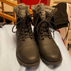 Briana Sweater Cuff Combat Boot - Black